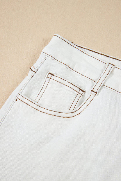 White Raw Hem High Waist Denim Shorts - Bottoms/Denim