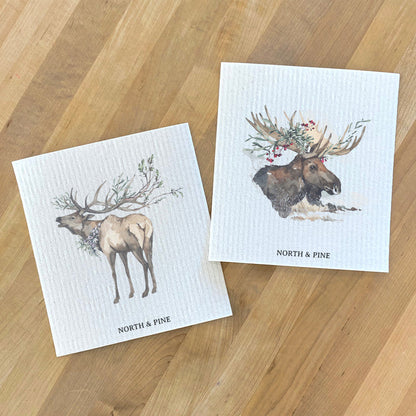 Winter Moose, Winter Elk - 2pk Swedish Dish Cloth