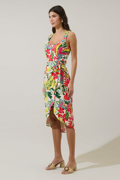 Wissa Tropical Beli Wrap Midi Dress