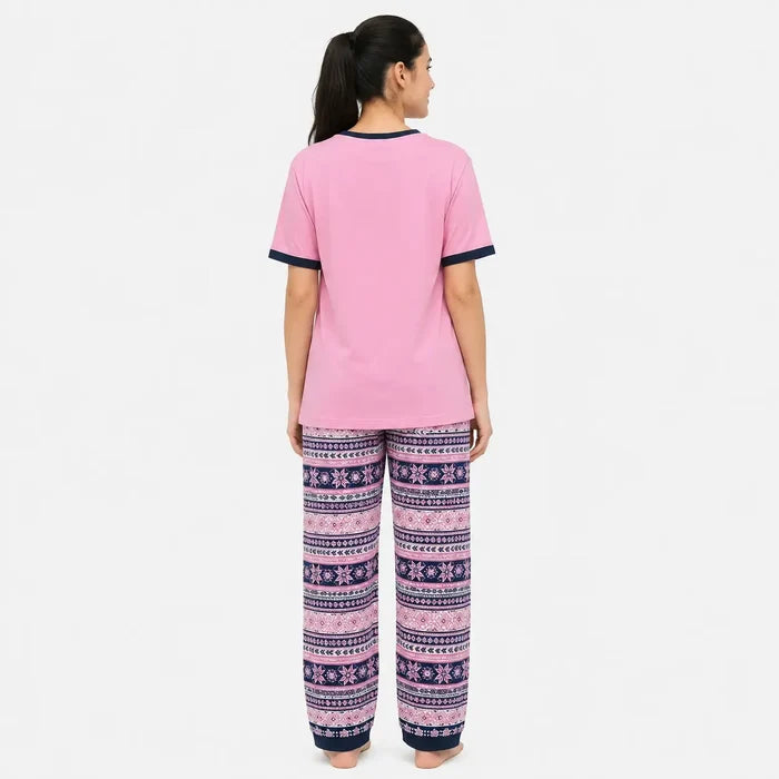 Women's Pink Jersey Cotton Pajama Set Soft Relaxed Fit