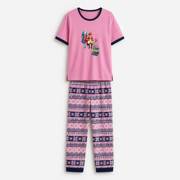 Women's Pink Jersey Cotton Pajama Set Soft Relaxed Fit