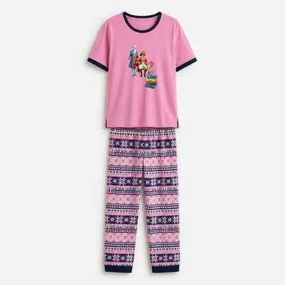 Women's Pink Jersey Cotton Pajama Set Soft Relaxed Fit