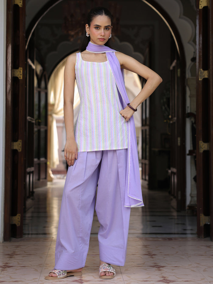 Women's Striped Cotton Farshi Kurta Set