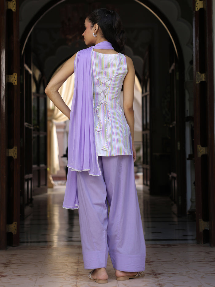 Women's Striped Cotton Farshi Kurta Set