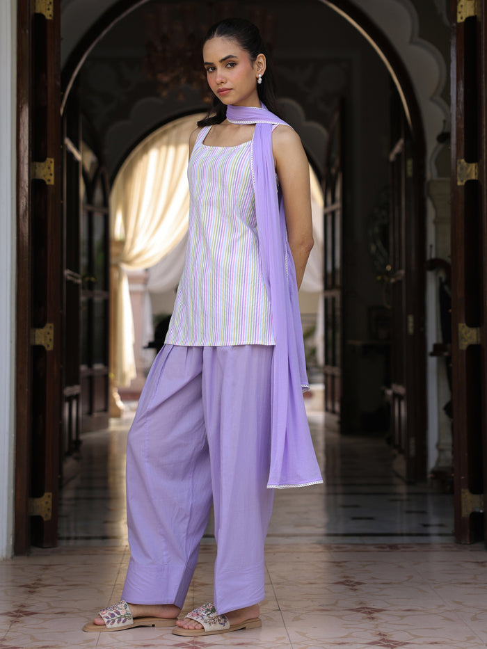 Women's Striped Cotton Farshi Kurta Set