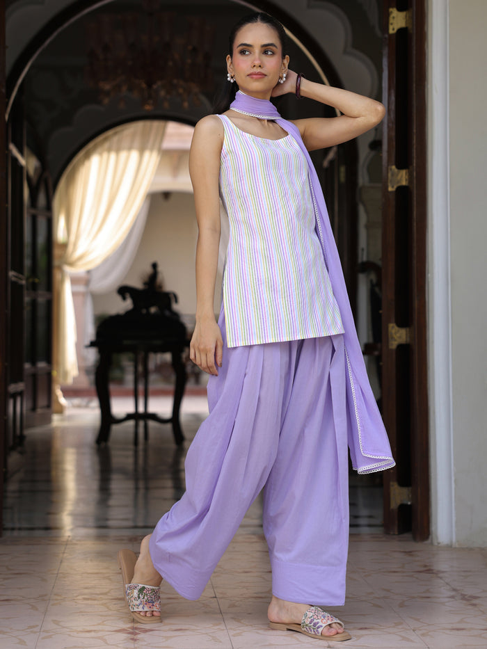 Women's Striped Cotton Farshi Kurta Set