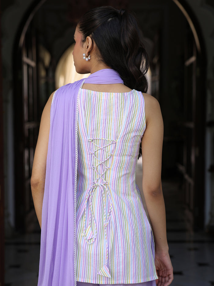 Women's Striped Cotton Farshi Kurta Set