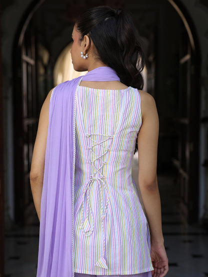 Women's Striped Cotton Farshi Kurta Set