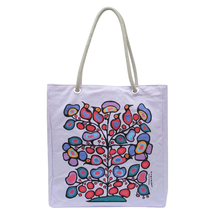 Tote bag with colorful abstract design on a white background