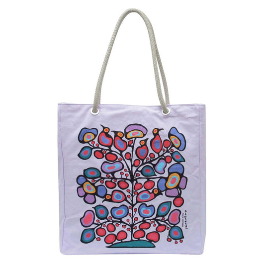 Tote bag with colorful abstract design on a white background
