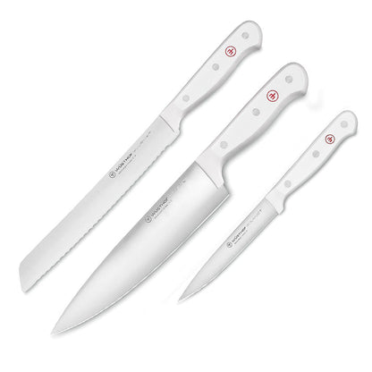 WUSTHOF GOURMET WHITE THREE PIECE CHEF'S KNIFE SET