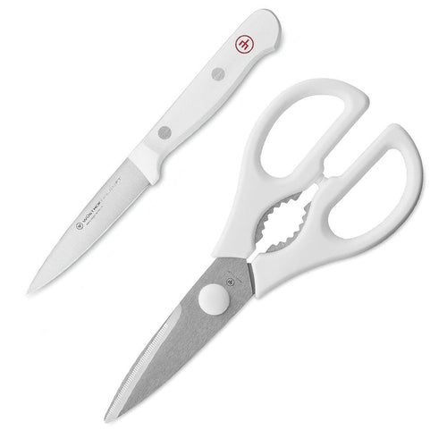 WUSTHOF GOURMET WHITE TWO PIECE PARING KNIFE & SHEAR SET