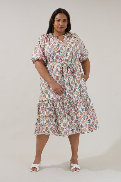 Wynette Tiered Midi Dress Kathy Floral Curve
