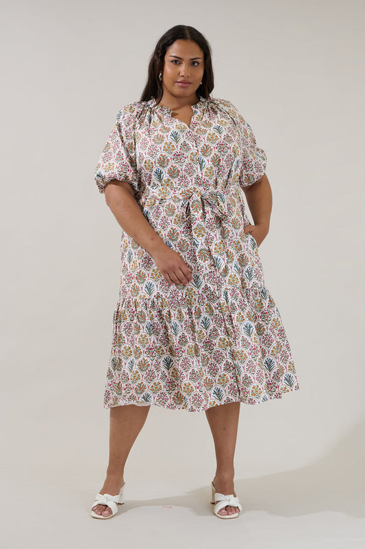 Wynette Tiered Midi Dress Kathy Floral Curve