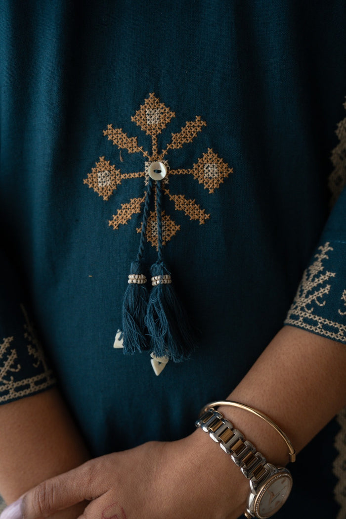 Yogya Elegant Slub Suit- Teal Blue