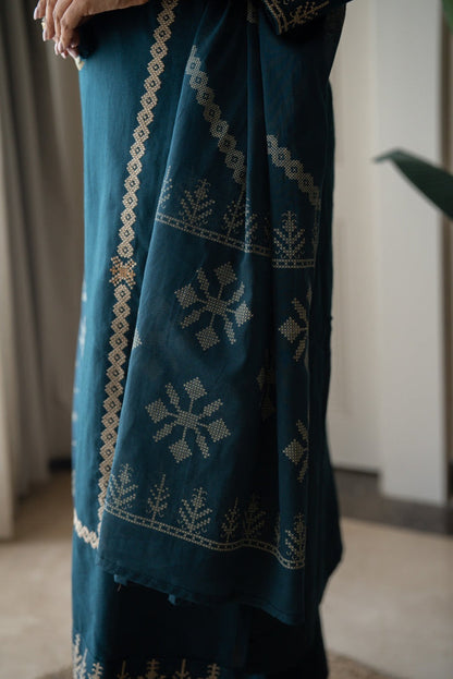 Yogya Elegant Slub Suit- Teal Blue