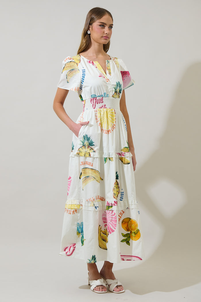 Zahra Island Palmer Poplin Tiered Maxi Dress