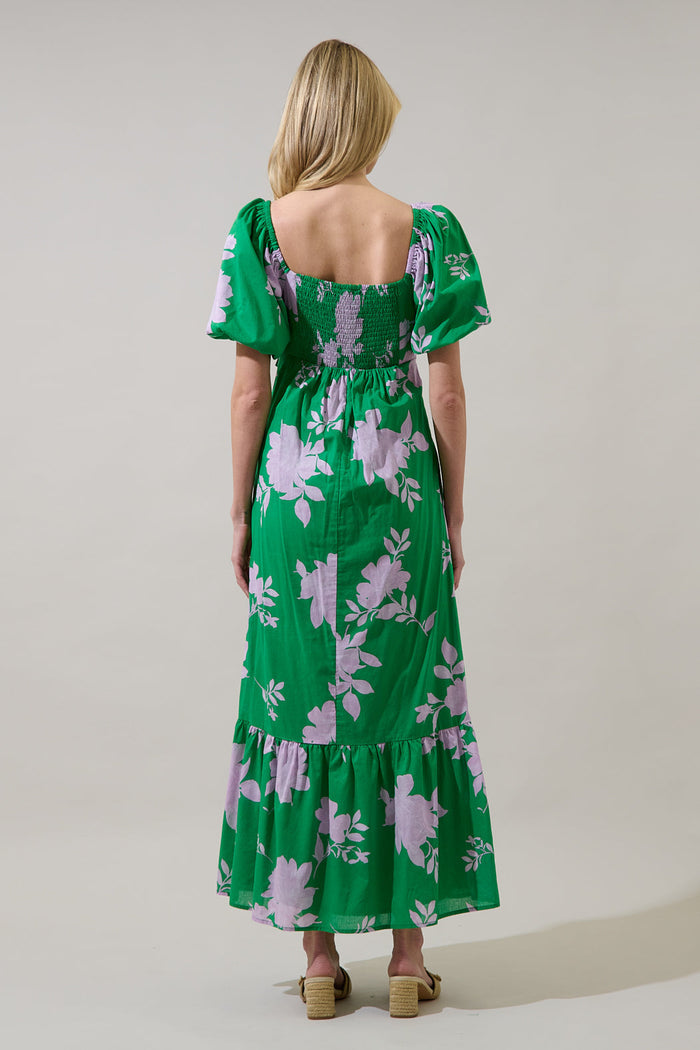 Zama Floral Xena Puff Sleeve Maxi Dress