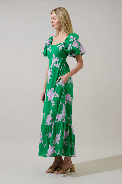 Zama Floral Xena Puff Sleeve Maxi Dress