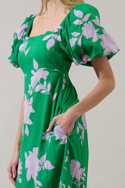 Zama Floral Xena Puff Sleeve Maxi Dress