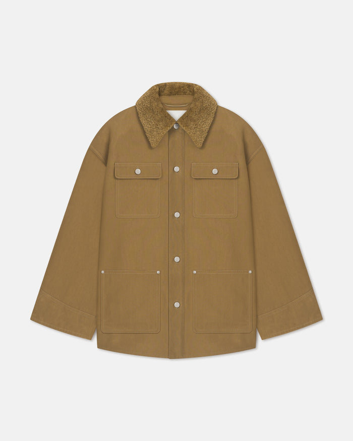 Zonta - Wax Cotton and Faux Shearling Jacket - Yellow Khaki