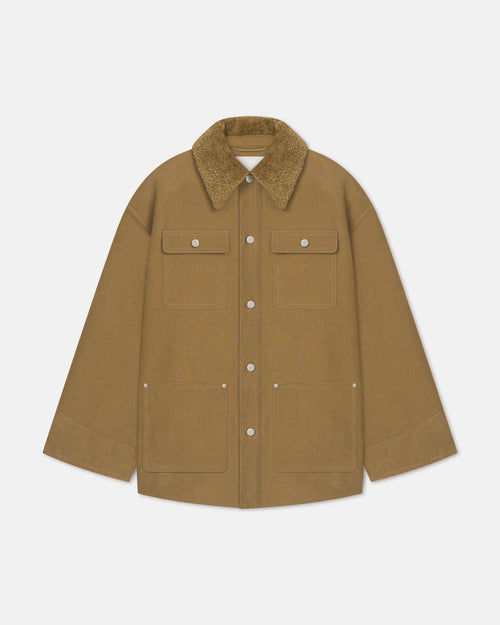Zonta - Wax Cotton and Faux Shearling Jacket - Yellow Khaki