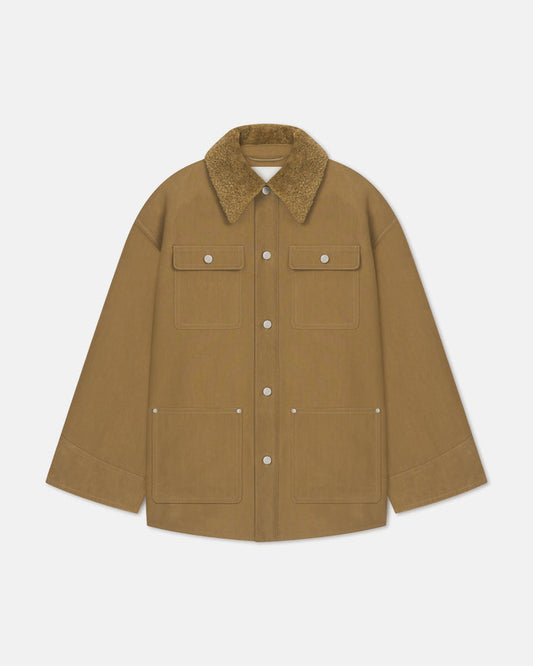 Zonta - Wax Cotton and Faux Shearling Jacket - Yellow Khaki
